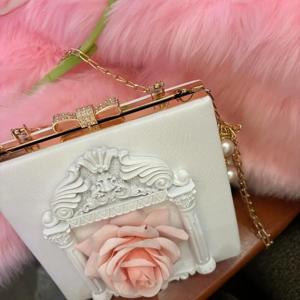 ⚡Women's Evening Love Angel Crossbody Rose Embossed White Cream Clutch Bag